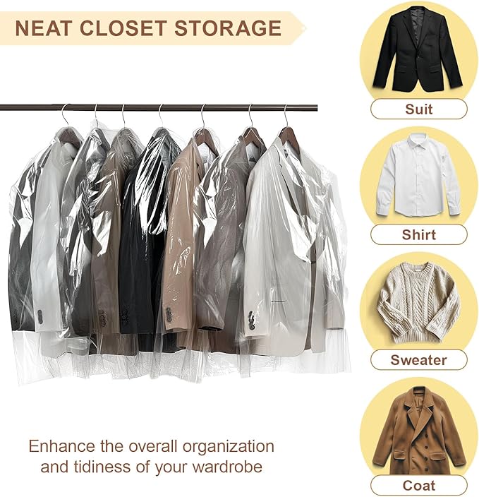 100 Pack Clear Garment Bags for Clothes, Plastic Garment Bags Dry Cleaner Bags - Image 4