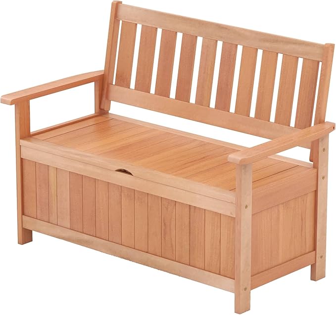 Tangkula 48 Inch Outdoor Wood Storage Bench Deck Box, Wooden Storage Loveseat with 34.2 Gal Inner Space, Entryway Bench Deck Box with Slatted Backrest, Storage Seat for Garden, Lawn, Balcony & Porch by TANGKULA