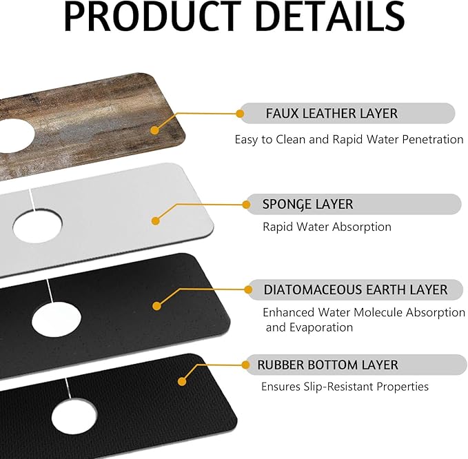 MCALK Dark Brown Kitchen Sink Faucet Mat Splash Guard, Absorbent Quick-Dry - Image 3