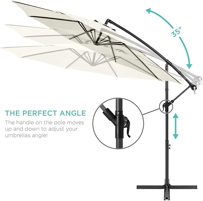 Best Choice Products 10ft Offset Hanging Market Patio Umbrella w/Easy Tilt Adjustment, Polyester Shade, 8 Ribs for Backyard, Poolside, Lawn and Garden - Ivory - Image 4