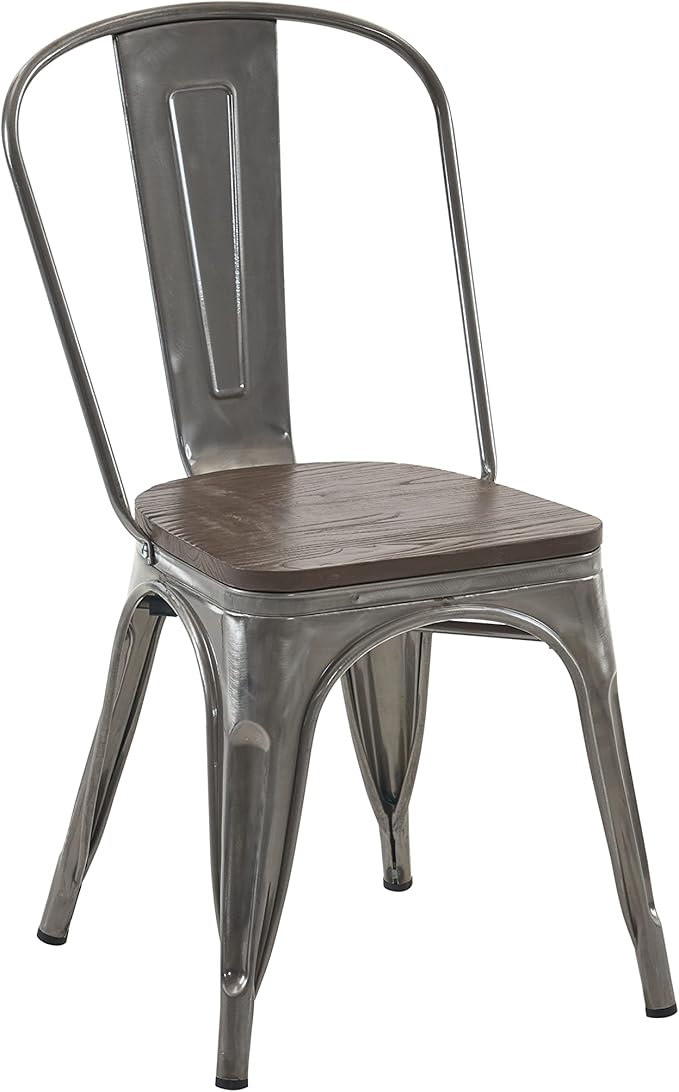 Nazhura Metal Dining Chair Farmhouse Tolix Style for Kitchen Dining Room Patio, 18 Inch, Stackable, Waterproof Indoor/Outdoor (Sets of 4) (Brushed Metal with Wood Padding) - Image 4