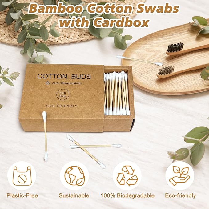 eyxformula Wooden Cotton Swabs, Sustainable Bamboo Sticks & Soft Tips, Natural - Image 2