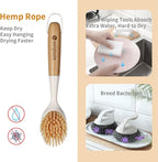2 Pack Kitchen Dish Brush Bamboo Handle Dish Scrubber Built-in Scraper - Image 2