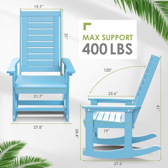 GREENVINES Outdoor Rocking Chairs | Set of 2 | Porch Rocker | HDPE Plastic | Arctic | Oversized Rockers | High Back | Big & Tall | Ladder Back | for Patio Outside Backyard Balcony Garden - Image 3