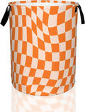 Groovy Retro Wavy Checkered Orange Laundry Basket, Waterproof Foldable Laundry by UIUPRO