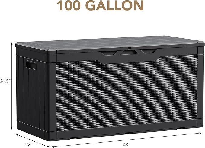 Devoko 100 Gallon Waterproof Large Resin Deck Box Indoor Outdoor Lockable Storage Container for Patio Furniture Cushions Garden Tools (100 Gallon, Black) - Image 7
