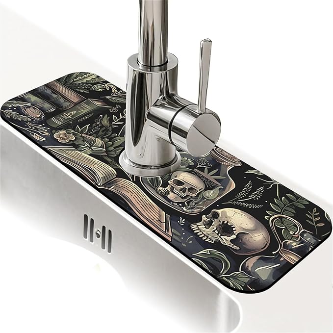 Kitchen Sink Splash Guard，Books and skulls Faucet Mat Sink Gadgets-Super by ZHUZHISHAN