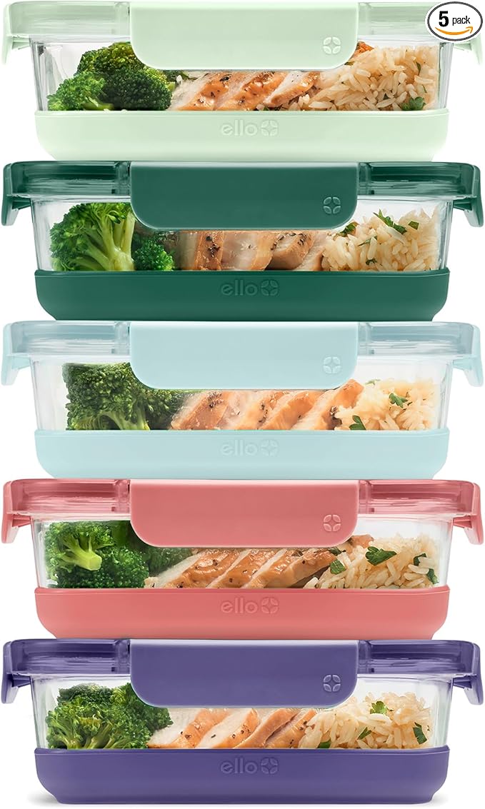Ello Duraglass Refresh 3.4 Cup Meal Prep Sets 10Pc, 5 Pack Set- Glass Food by Ello