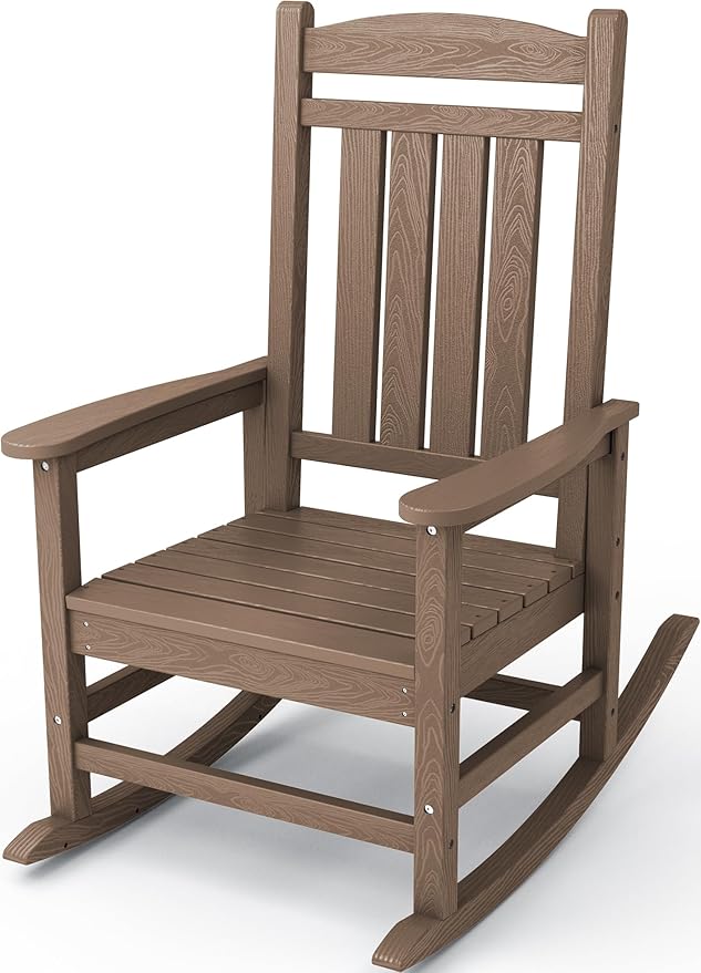 KINGYES HDPE Rocking Chairs Outdoor, Patio Rocking Chairs with 330lbs Support, Smooth Porch Rocker for Deck Lawn Yard, Brown by KINGYES