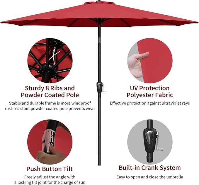 Simple Deluxe 9' Patio Umbrella Outdoor Table Market Yard Umbrella with Push Button Tilt/Crank - Image 2