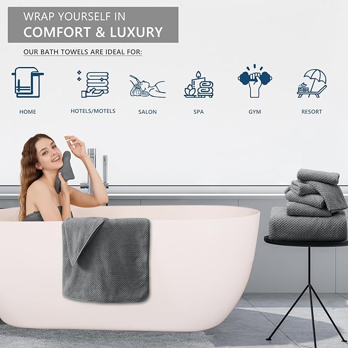 Grey Hand Towels Set 2 Pack-16“x31”, Ultra Soft Microfibers Bathroom Towel Set - Image 6