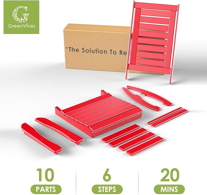 GREENVINES Outdoor Rocking Chairs | Porch Rocker | HDPE Plastic | Red | Oversized Rockers | High Back | Big & Tall | Ladder Back | for Patio Outside Backyard Balcony Garden - Image 8