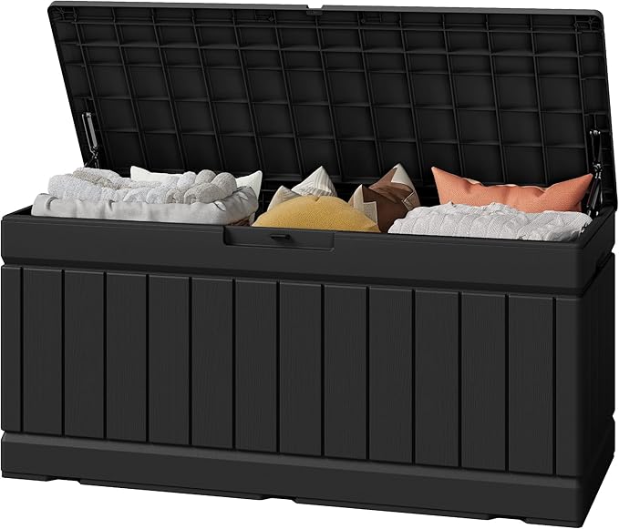 Greesum Outdoor Storage Box 82 Gallon Storage Bin with Lid for Patio Furniture, Garden Tools, Pool Supplies, Waterproof and UV Resistant, Lockable, Black by BuynowfromGreesum