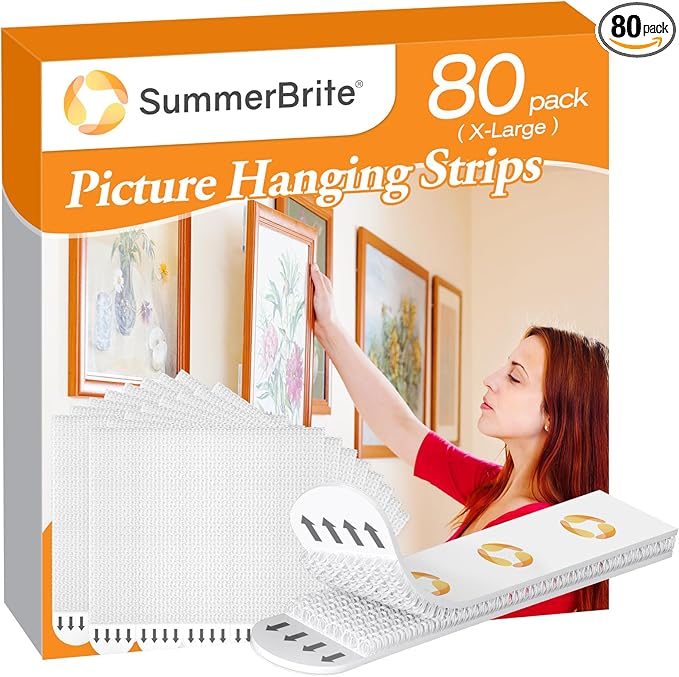 XL Picture Hanging Strips Heavy Duty, 80 Strips Damage Free Removal Picture by Summerbrite