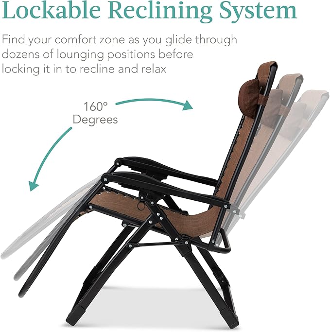 Best Choice Products Oversized Zero Gravity Chair, Folding Outdoor Patio Recliner, XL Anti Gravity Lounger w/Removable Cushion, Cup Holder, Side Tray, 350lb Capacity - Woodland Brown - Image 7