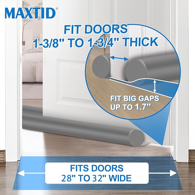 MAXTID Large Door Draft Blocker 32" Grey Bottom Door Draft Stoppers - Image 4