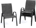 Patio Dining Chairs Set of 4, Stackable Dining Chairs High Back, Breathable Seat Fabric and Alloy Steel Frame Fit Backyard, Porch, Lawn，Poolside (Dark Grey) by VonzoyHome