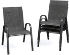 Patio Dining Chairs Set of 4, Stackable Dining Chairs High Back, Breathable Seat Fabric and Alloy Steel Frame Fit Backyard, Porch, Lawn，Poolside (Dark Grey) by VonzoyHome
