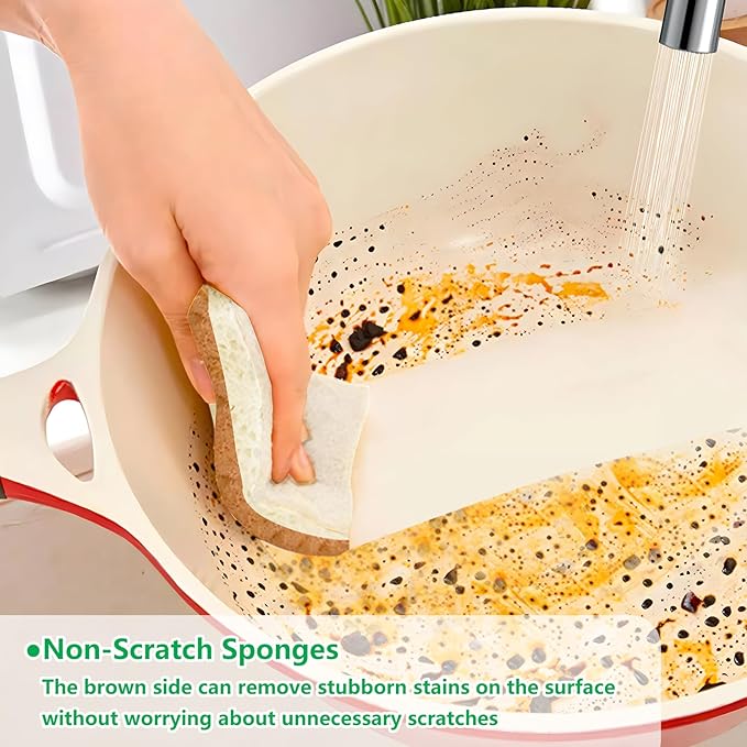 Natural Kitchen Sponges, 12 Pack Non-Scratch Scrubber, Biodegradable - Image 4