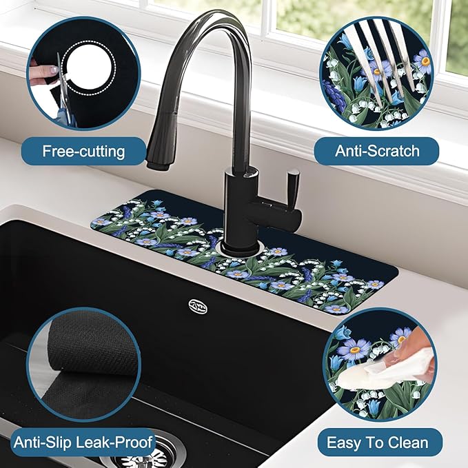 Blooming Lilies Kitchen Sink Splash Guard Faucet Mat Valley Lilies Flowers - Image 4