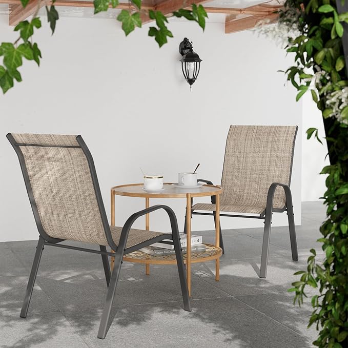 Patio Dining Chairs Set of 2, Outdoor Stackable Dining Chairs High Back, Patio Furniture for Backyard, Porch, Garden, Poolside (Brown) - Image 2