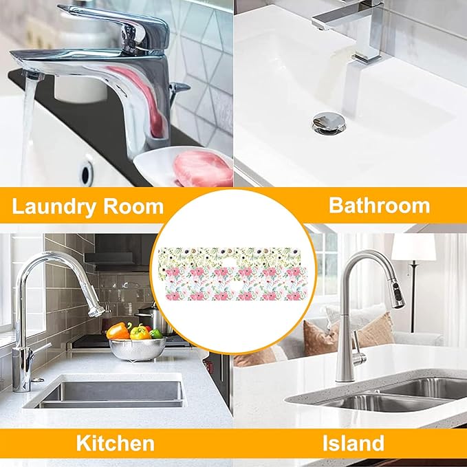 2 Pack Watercolor Floral Sink Faucet Absorbing Mat White Pink Flowers Super - Image 7