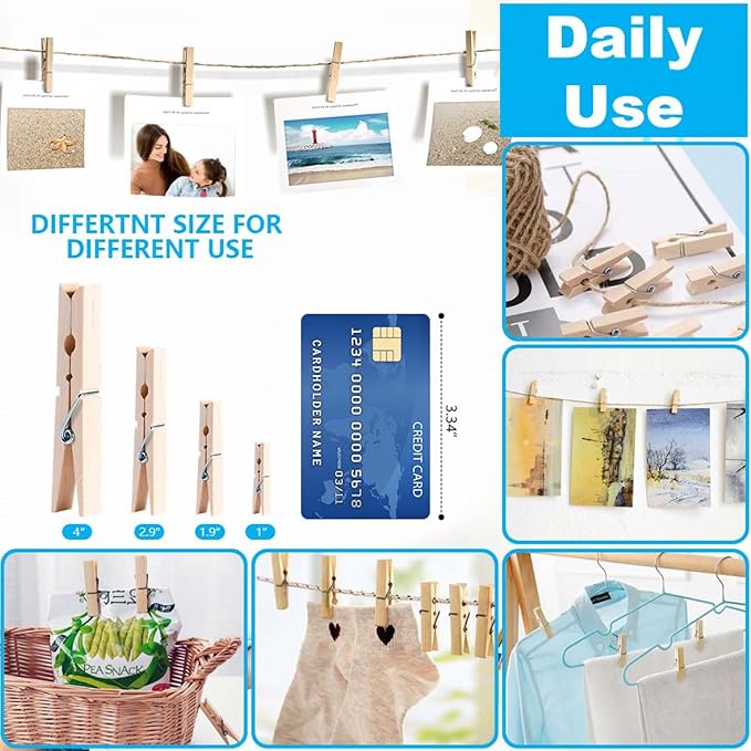 SenseYo 300 Pcs 2.9 Inch Wooden Clothespins Clips - Image 6