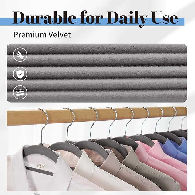 Smartor Grey Velvet Hangers 20 Pack, Space Saving Clothes Hangers - Image 4