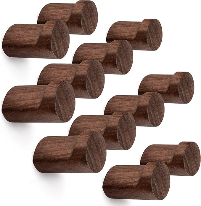 Roowest 12 Pack Wood Wall Hooks Natural Wooden Coat Hooks Wall Mounted Handmade by Roowest