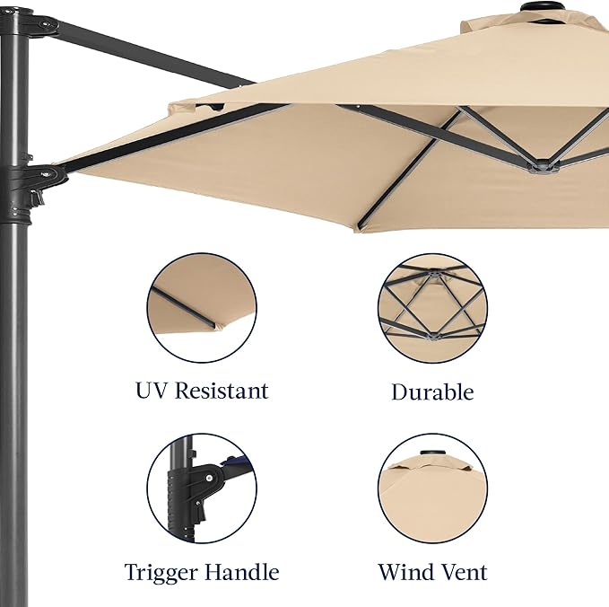 Best Choice Products 10ft Offset Cantilever Hanging Market Patio Umbrella, Smooth 360° Rotation, 8 Sturdy Ribs, Easy Adjustment - Sand - Image 7