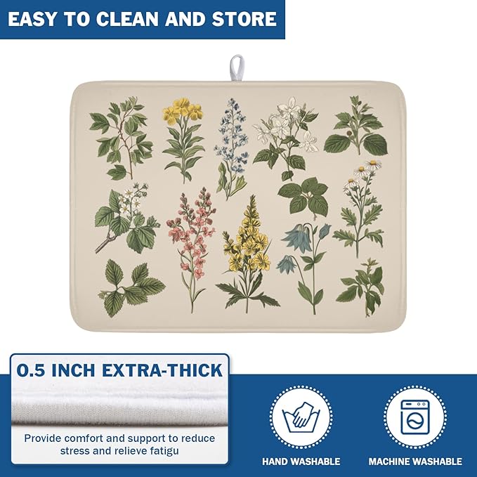 Vintage Plants Herbs Floral Dish Drying Mat - Image 5