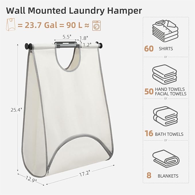 STORAGE MANIAC Wall Mount Laundry Hamper, Hanging Laundry Bag - Image 2