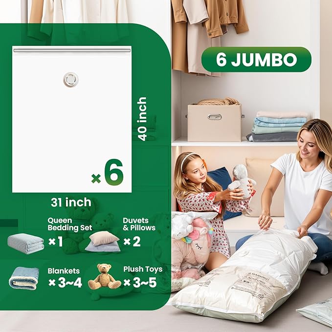 TAILI 6 Pack Vacuum Storage Bags, Jumbo Vacuum Seal Bags - Image 2