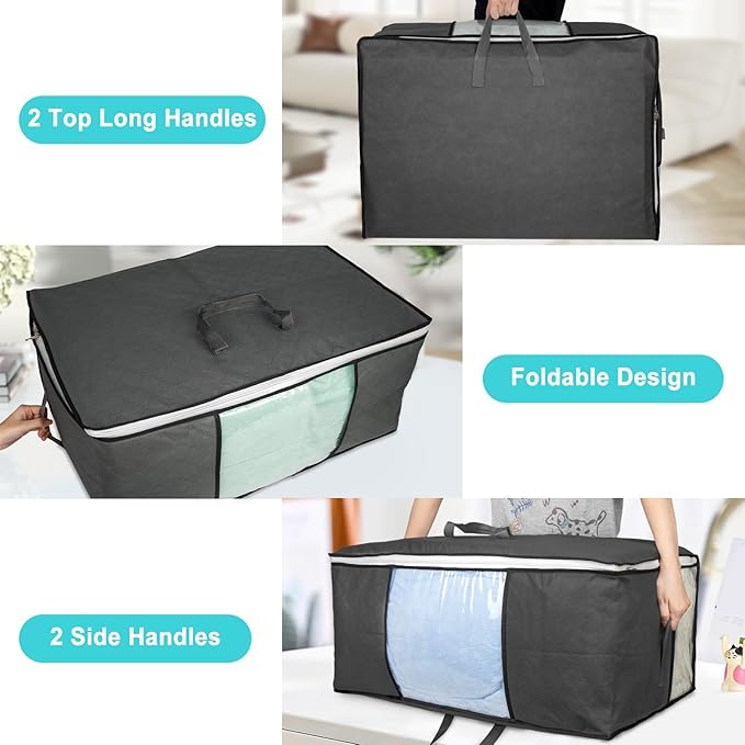 4Pack 105L Extra Large Blanket Comforter Storage Bags, Foldable Storage Bags - Image 7
