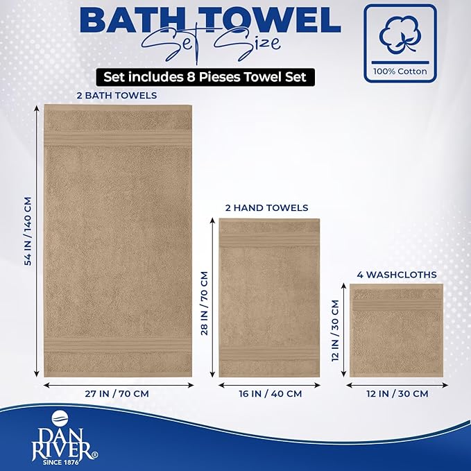 DAN RIVER 8 PC Luxury Bath Towels - Image 2