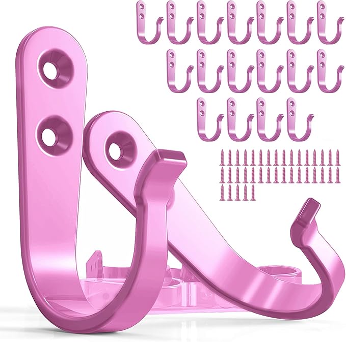 20PCS Pink Heavy Duty Single Prong Metal Wall Hooks by BREYDROK