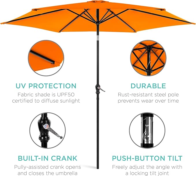 Best Choice Products 10ft Outdoor Table Compatible Steel Polyester Market Patio Umbrella w/Crank and Easy Push Button Tilt - Image 5
