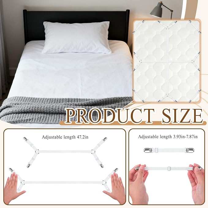 16 Pcs Bed Sheet Straps Sets-2 Style Adjustable Bed Sheet Fasteners Holders - Image 2