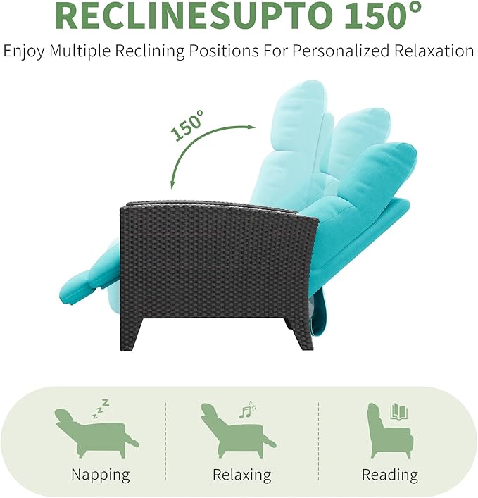 IDEALHOUSE Wicker Outdoor Recliner Reclining Patio Chairs with Adjustable Back & Footrest 150° Lay-Flat Reclining with Air Pump Rattan Flip-Up Side Table Outdoor Lounge Chairs for Pool Deck Balcony - Image 5