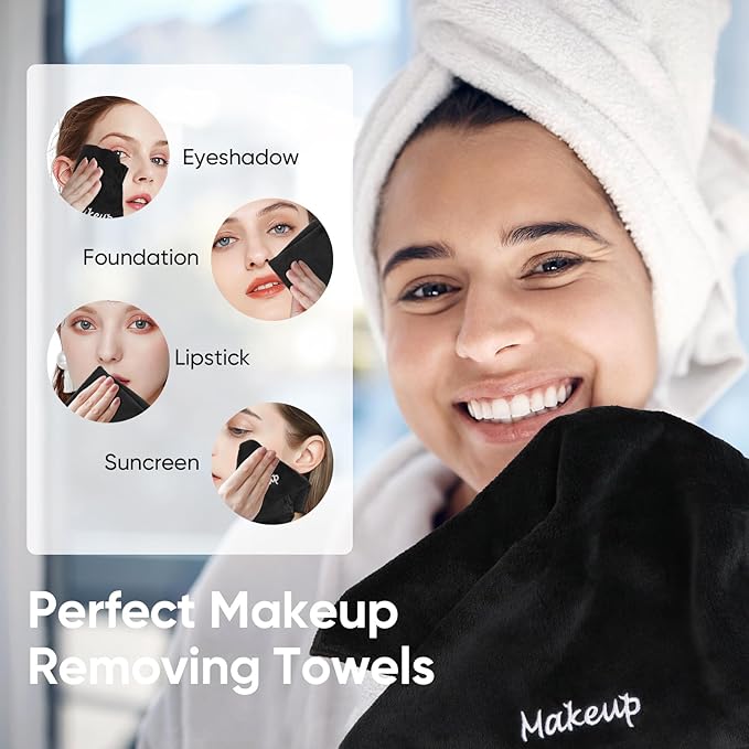 Makeup Remover Cloth, 24 Pack Black Facial Wash Cloths, Soft Coral Fleece - Image 2