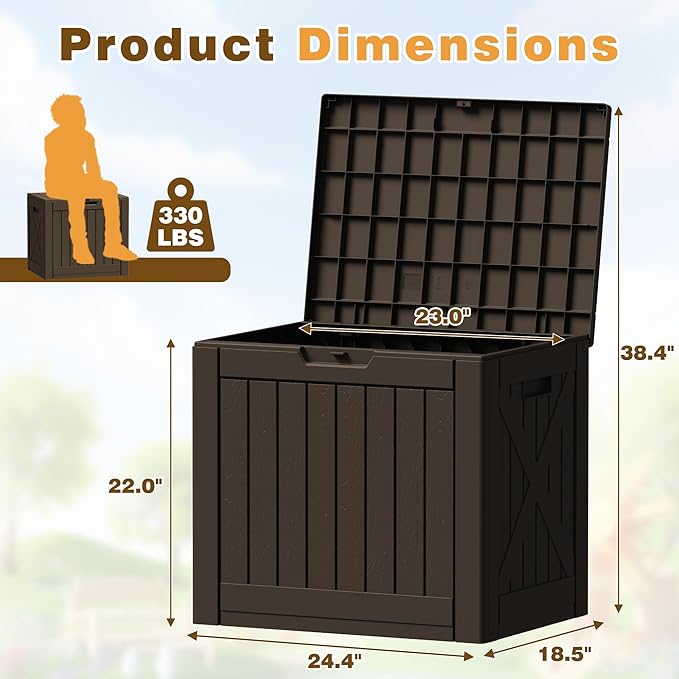 Flamaker Resin Deck Box 40 Gallon Waterproof Outdoor Indoor Storage Box Imitation Wood Resin for Patio Furniture Garden Tools and Pool (Deep Brown) - Image 7