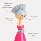 Vigar Dolls Dish Brush with Ergonomic Handle and Dress-Shaped Brush Holder - Image 3