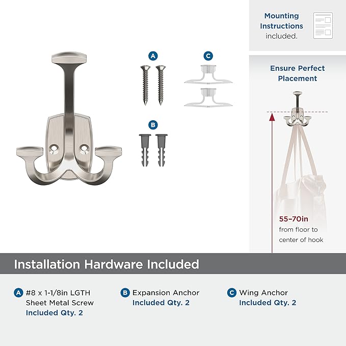 Amerock H37004G10 | Vicinity Triple Prong Decorative Wall Hook | Satin Nickel - Image 5
