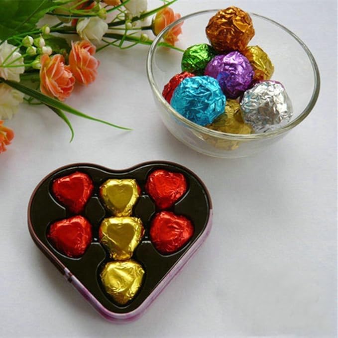PABCK 500 Pcs 5 Colors Chocolate Candy Wrappers Aluminium Foil Wrapping Papers - Image 4