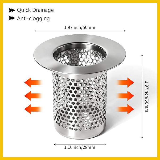 Bathroom Sink Drain Strainer, 304 Stainless Steel Hair Catcher - Image 2