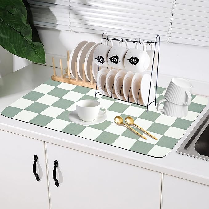 Coffee Mat Checkered Dish Drying Pad - Image 7