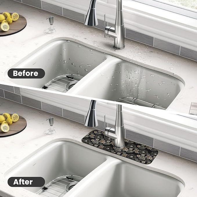 Paisley Mandala Brown And Black Floral Kitchen Sink Splash Guard Faucet Mat - Image 4