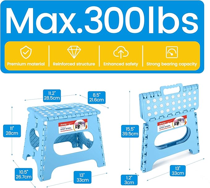 ACSTEP Folding Step Stool for Adults 11 Height Lightweight Plastic Stepping Stool Foldable Step Stool Hold up to 300lbs Non Slip Collapsible Stool Blue - Image 4