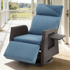 Adjustable Outdoor Recliner Chair with Independent Backrest & Footrest, Patio Swivel Recliner Chair, Wicker Reclining Patio Chair w/Flip-Up Table, Air Pump 155° Lay Flat Chaise Lounge, Blue - Image 7