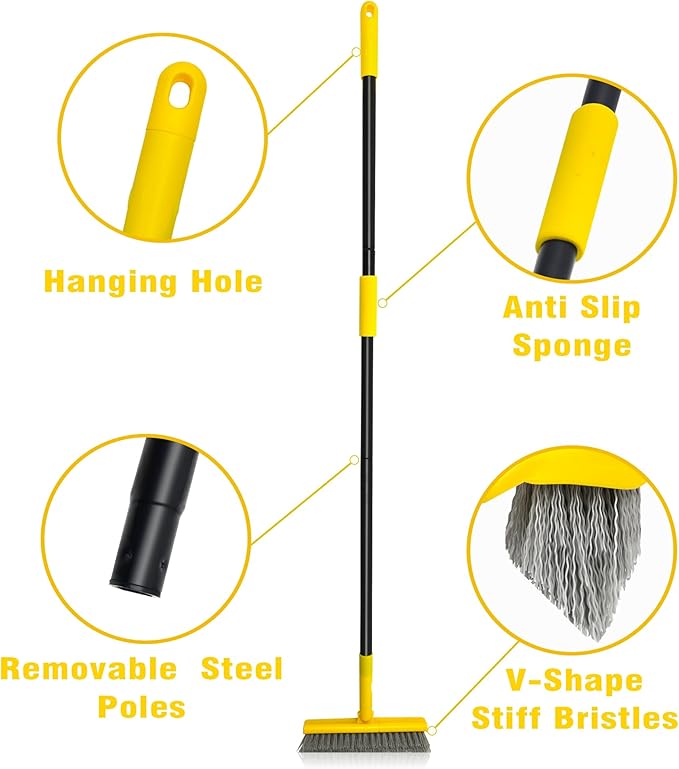 2 in 1 Grout Brush with 49.6" Long Handle, Swivel Grout Cleaning Brush V-Shape - Image 5